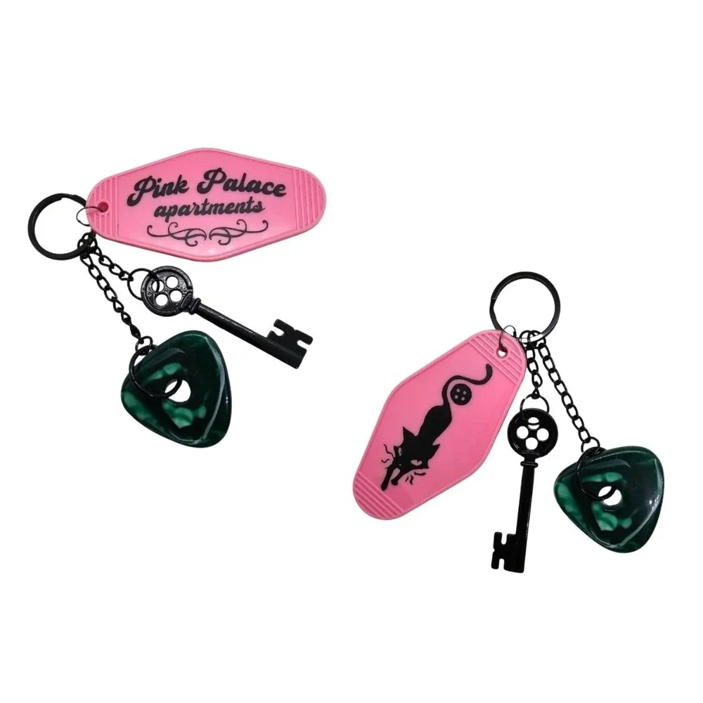 Coraline Inspired Keychain! Keys To The Pink Palace Apartments Tag Stone & Key